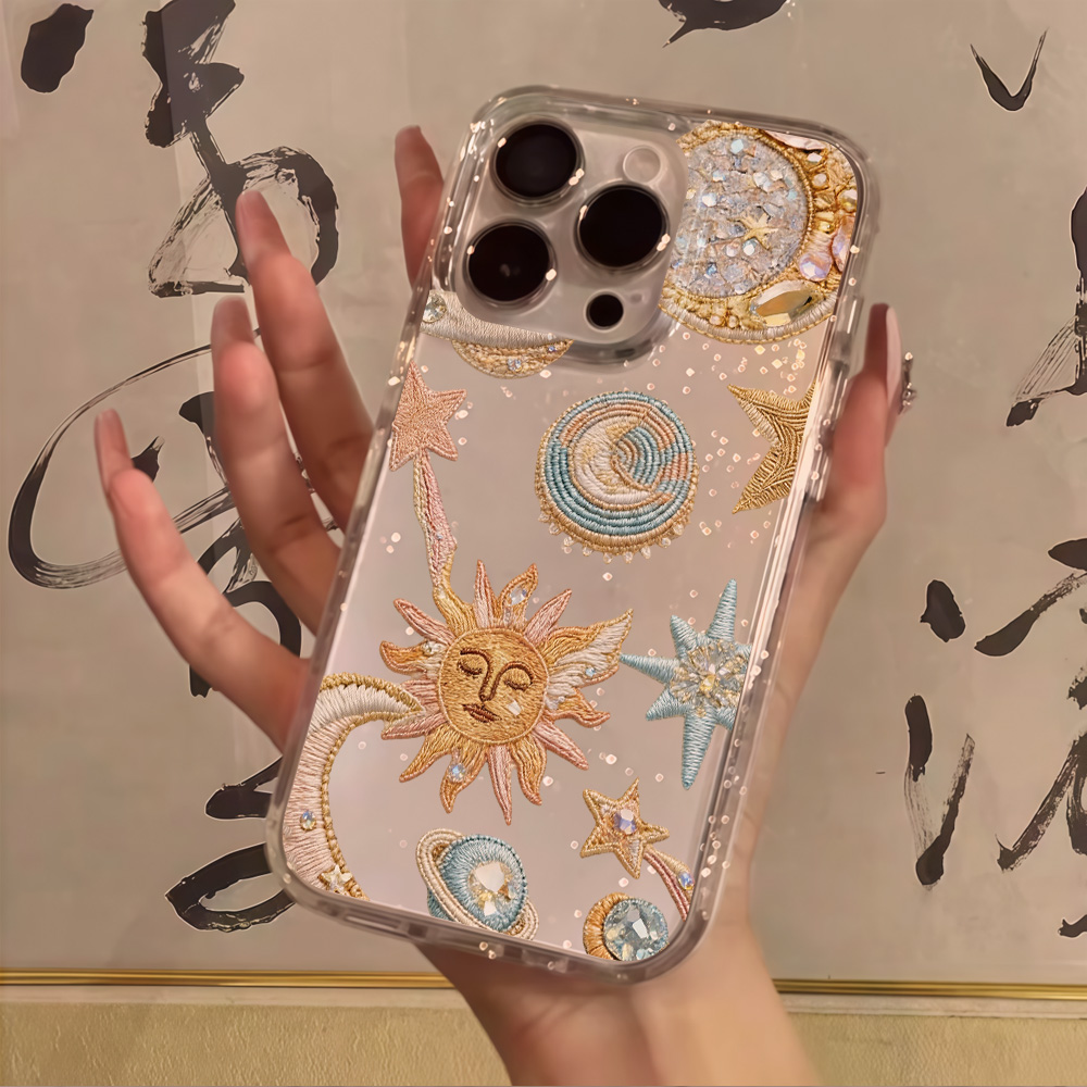 Phone Cases Transparent - Yaratıcılık Yıldızları Ay Şeffaf Simli Telefon