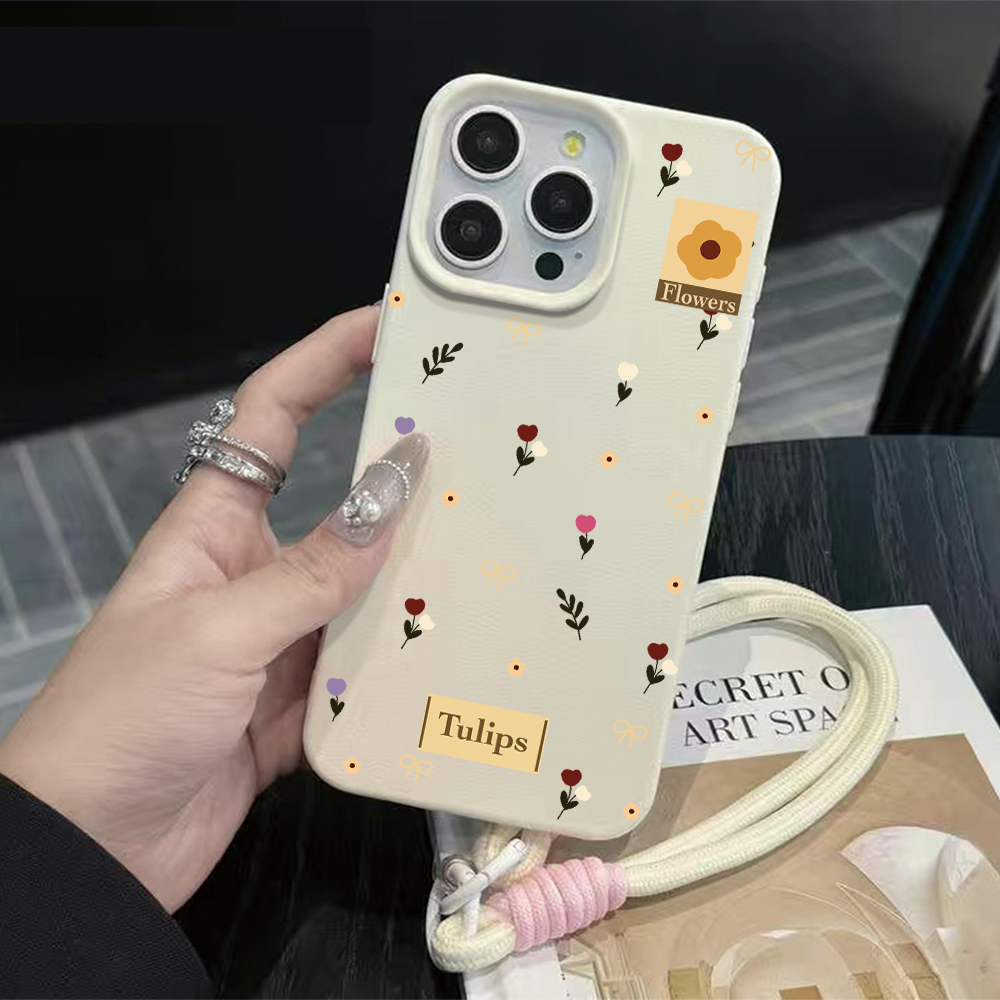 Phone Cases With Straps - Lale Fiyonklu Askılı Halatlı Telefon Kılıfı