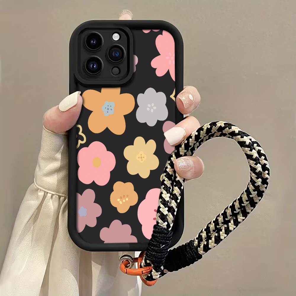 Phone Cases With Straps - Makaron Çiçekli Askılı Halatlı Telefon Kılıfı