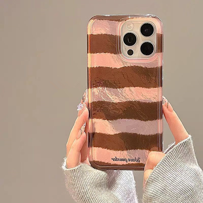 Phone Cases Brown - Kahverengi Çizgili Baskılı Folyo Dokulu Sert