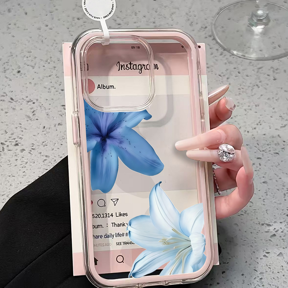 Phone Cases Transparent - Mavi Zambak Çiçekli Şeffaf Telefon Kılıfı