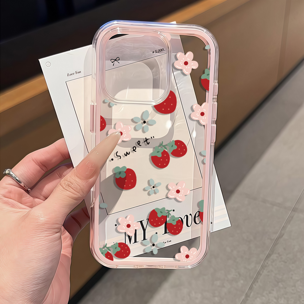 Phone Cases Transparent - Yaz Çileği Yumuşak Hava Yastıklı Şeffaf