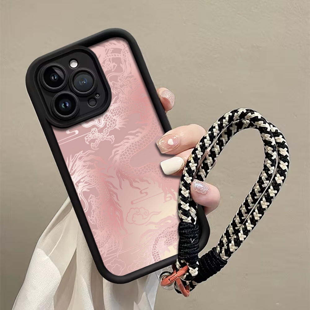 Phone Cases With Straps - Soluk Beyaz Ejderha Desenli Askılı Halatlı