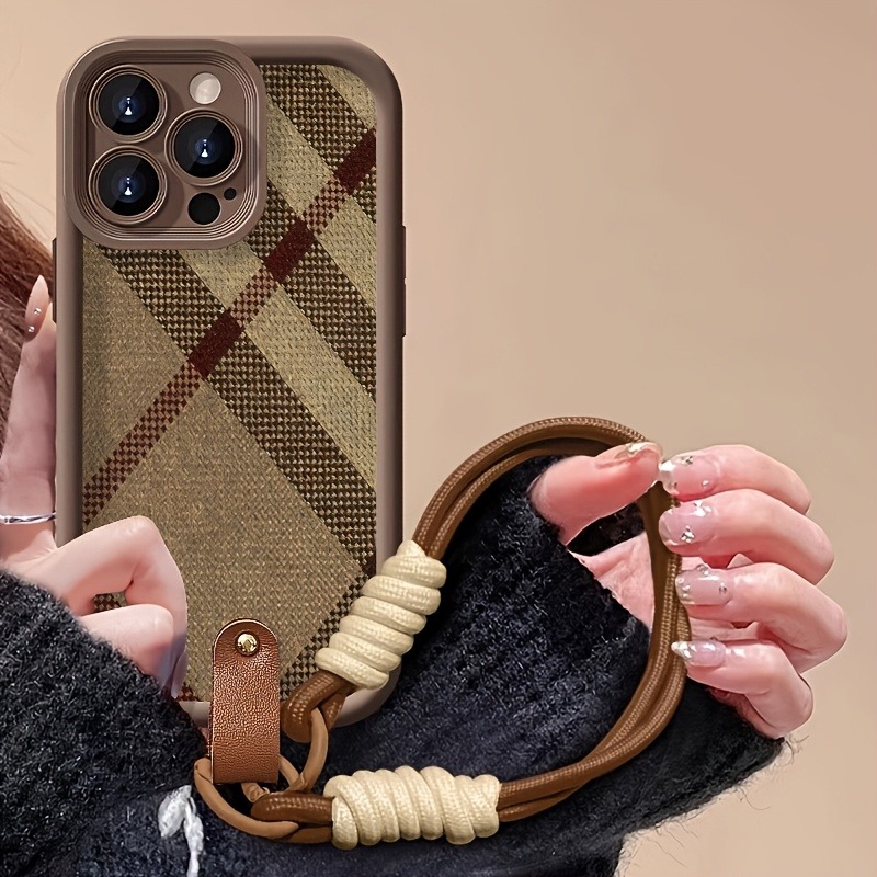 Phone Cases With Straps - Kahverengi Çizgili Kordon Askılı Telefon Kılıfı