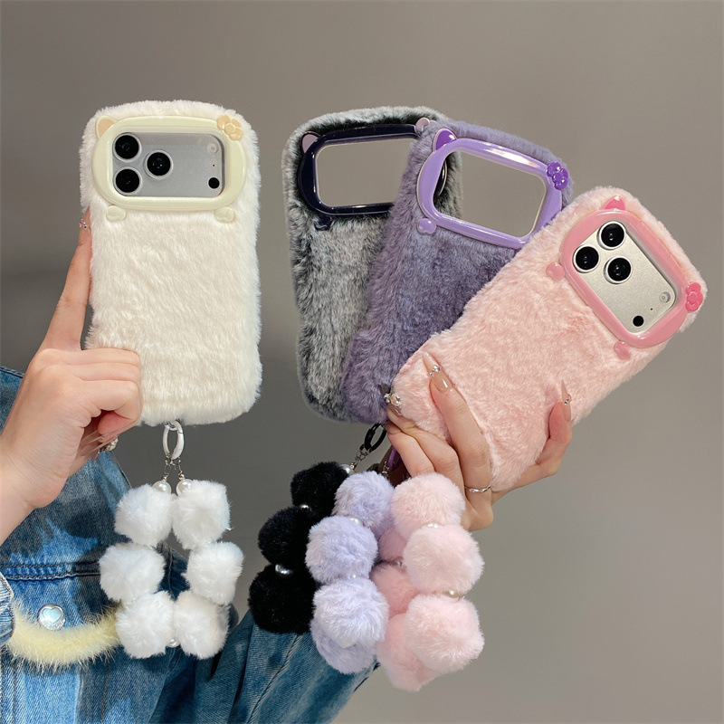 Phone Cases Protective - Lüks Düz Renkli Kürklü Peluş Telefon