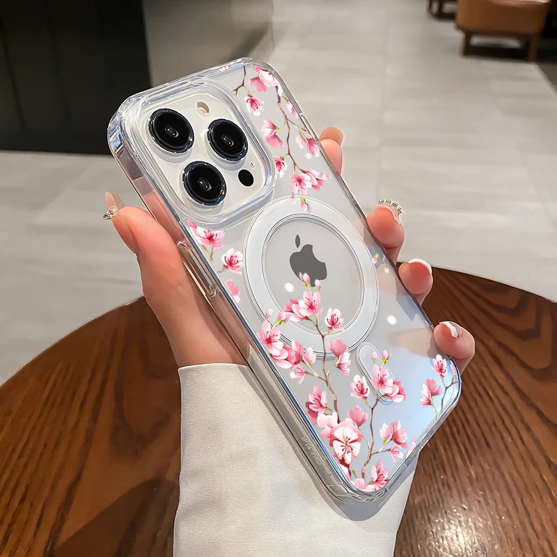 Phone Cases Transparent - Lüks Pembe INS Çiçekli Kılıf iPhone
