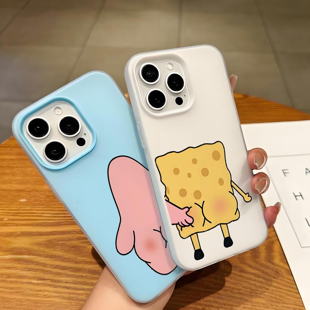 Phone Cases Cute Iphone 13 - Sevimli Sünger Bob Çift Telefon Kılıfı