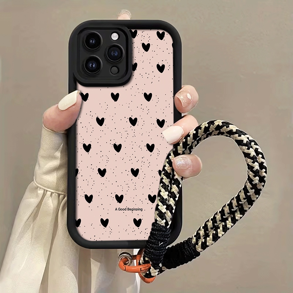 Phone Cases With Straps - Mürekkep Sıçraması Siyah Kalp Askılı Telefon