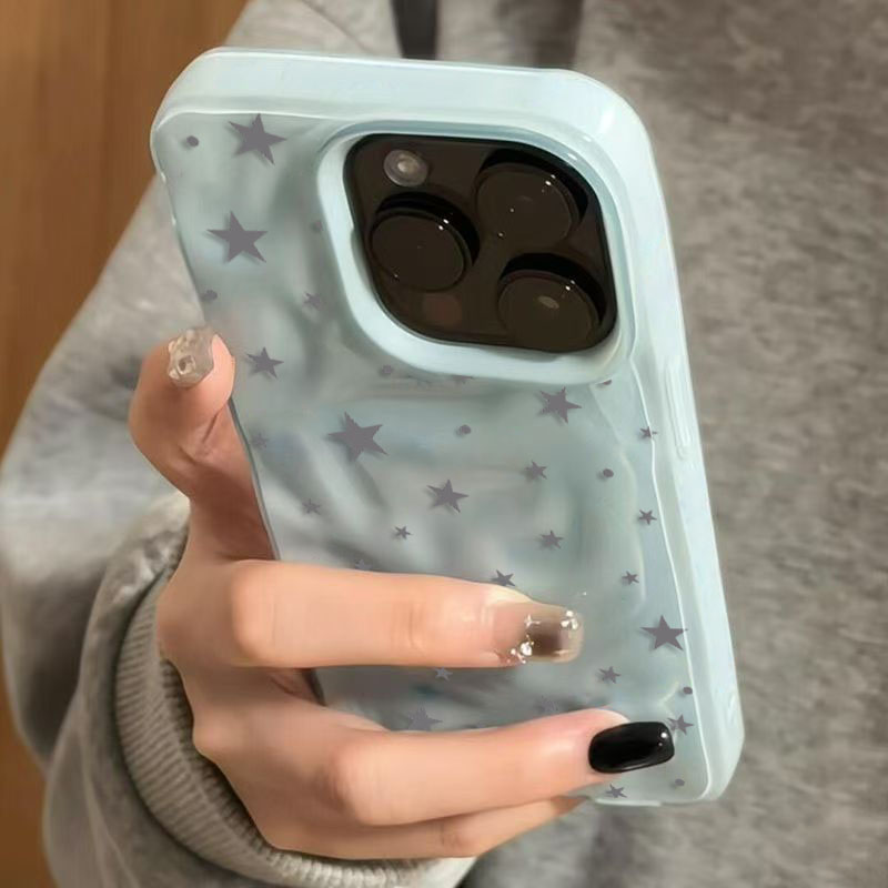 Phone Cases Store - Minimalist Gri-Mavi Yıldız Dalga Dokulu Telefon