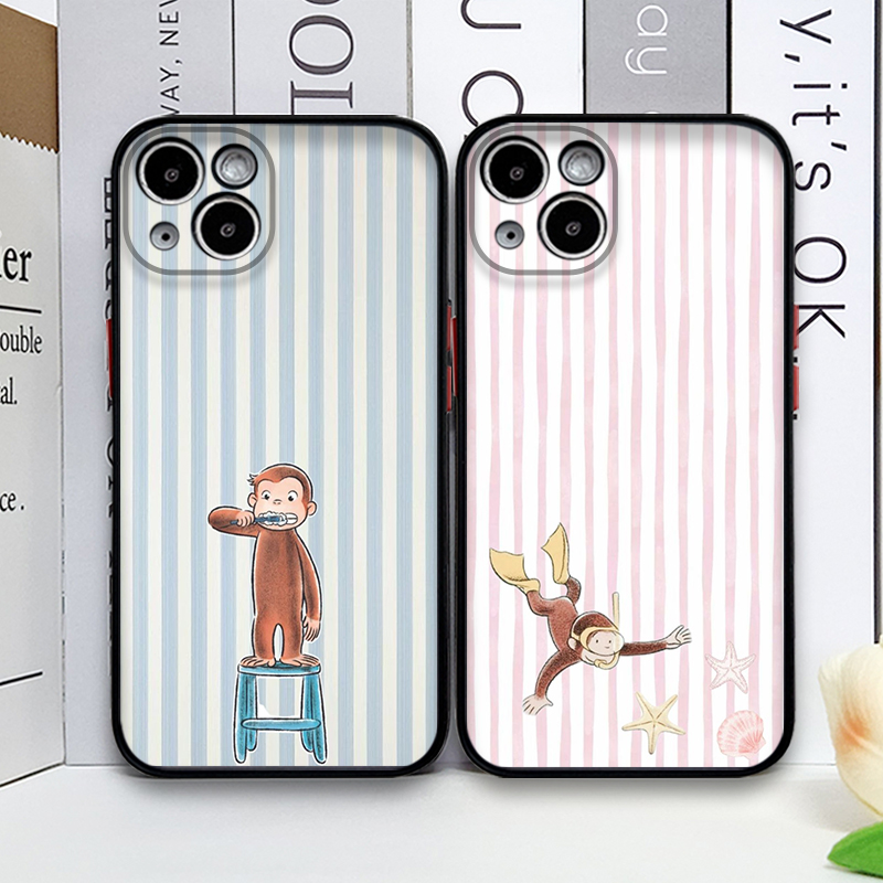 Phone Cases Silicone - Çizgi Film Çizgili Maymun Kedi Tutan